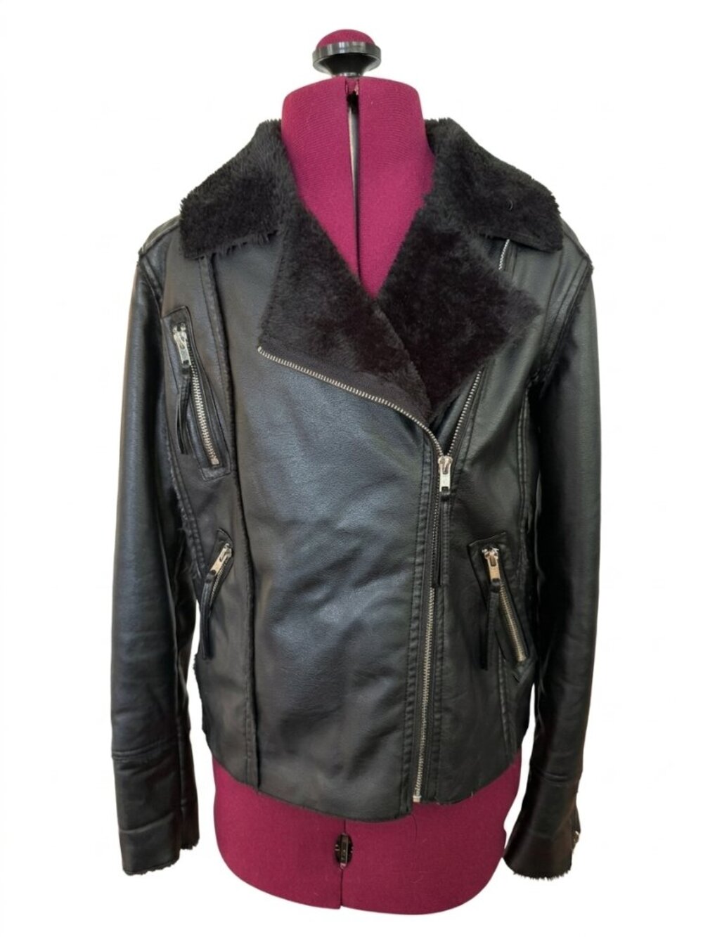 Blank NYC Girl's Faux Leather Moto Style Jacket - Size Kids L
